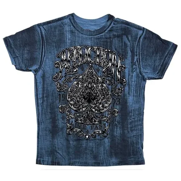 Affliction Clothing Men's T-Shirt Polaris Felt Graphic Blue/Black Dip Dye Tee - Picture 5 of 8